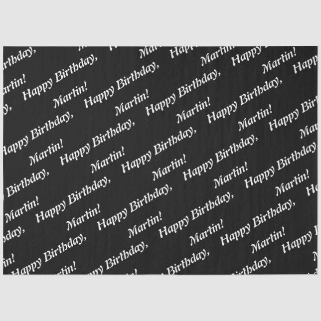 Elegant Happy Birthday Name Black Seidenpapier (Vorderseite)