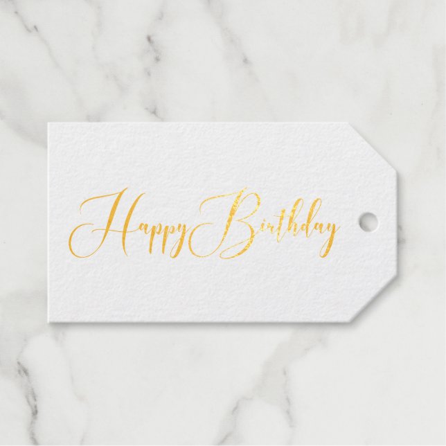 Elegant Happy Birthday Script Schriftart Gold Geschenkanhänger (Vorderseite (Horizontal))