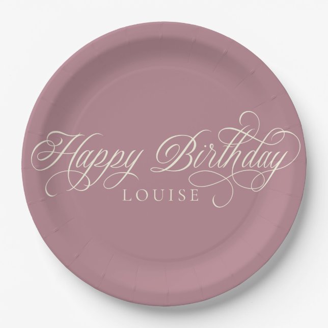 Elegant Happy Birthday Skript benutzerdefiniert Pappteller (Vorderseite)