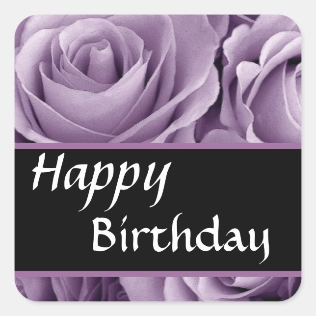 Elegant Happy Birthday Soft Lila Rose Quadratischer Aufkleber (Vorderseite)