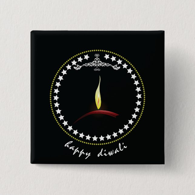Elegant Happy Diwali Diya Flame Star Wreath Button (Vorderseite)