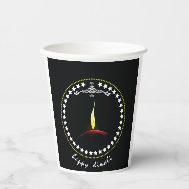 Elegant Happy Diwali Diya Flame Star Wreath Pappbecher (Vorderseite)