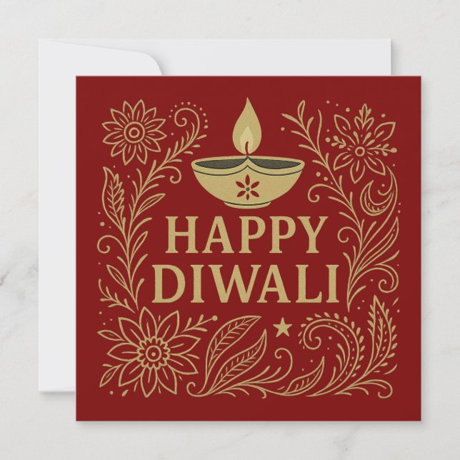 Elégant Happy Diwali Gold Invitation Card (Devant)