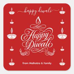 Elegant Happy Diwali Gruß mit Kalligrafie Quadratischer Aufkleber