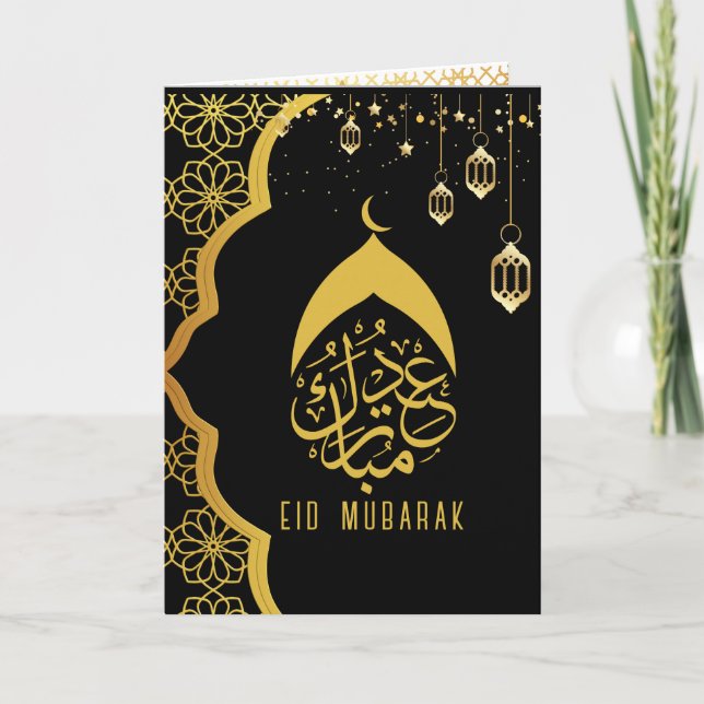 Elegant Happy Eid Mubarak Black Gold Karte (Vorderseite)