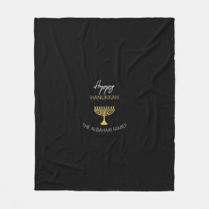 Elegant Happy Hanukkah Golden Menorah Monogram Fleecedecke