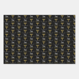 Elegant Happy Hanukkah Golden Menorah Monogram Geschenkpapier Set