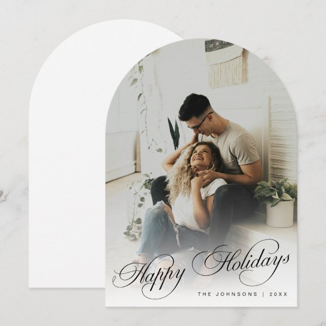 Elegant Happy Holidays Arch Photo Christmas Card Einladung (Vorne/Hinten)