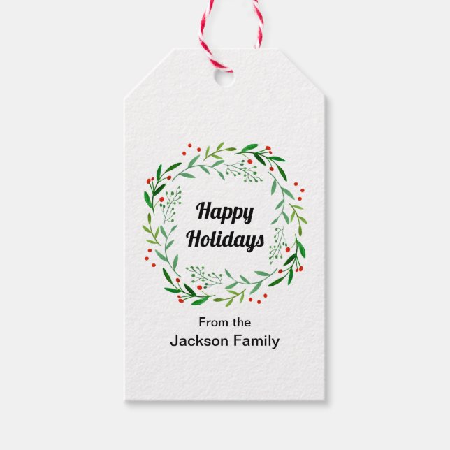Elegant Happy Holidays Christmas Laurel Wreath Geschenkanhänger (Vorderseite)