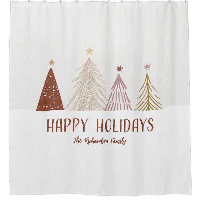 Elegant Happy Holidays Weihnachtsbaumen Name Duschvorhang (Vorderseite)