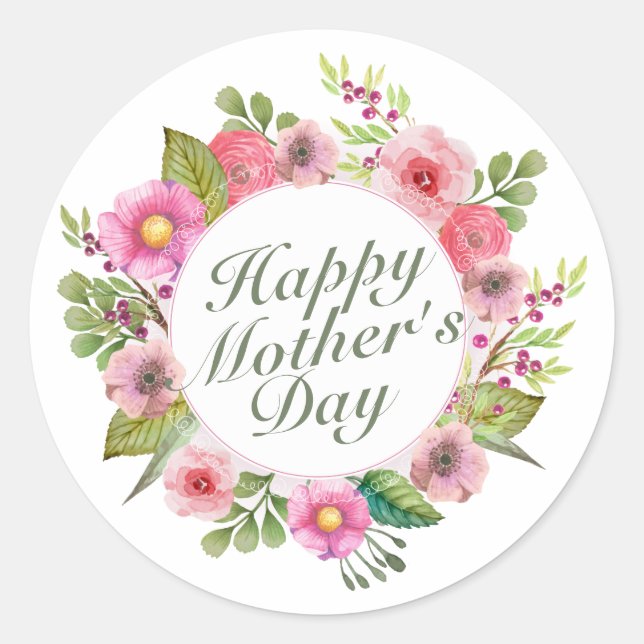 Élégant Happy Mère's Day Floral Frame Sticker (Devant)