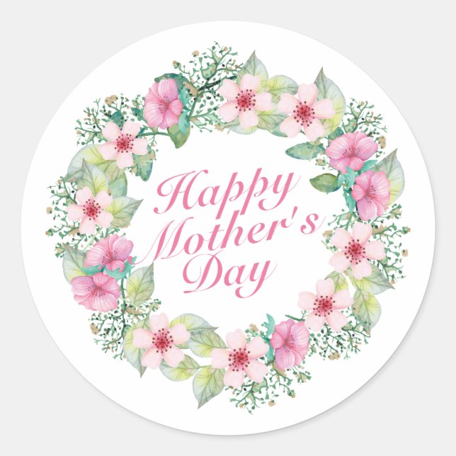 Élégant Happy Mère's Day Floral Wreath Sticker (Devant)