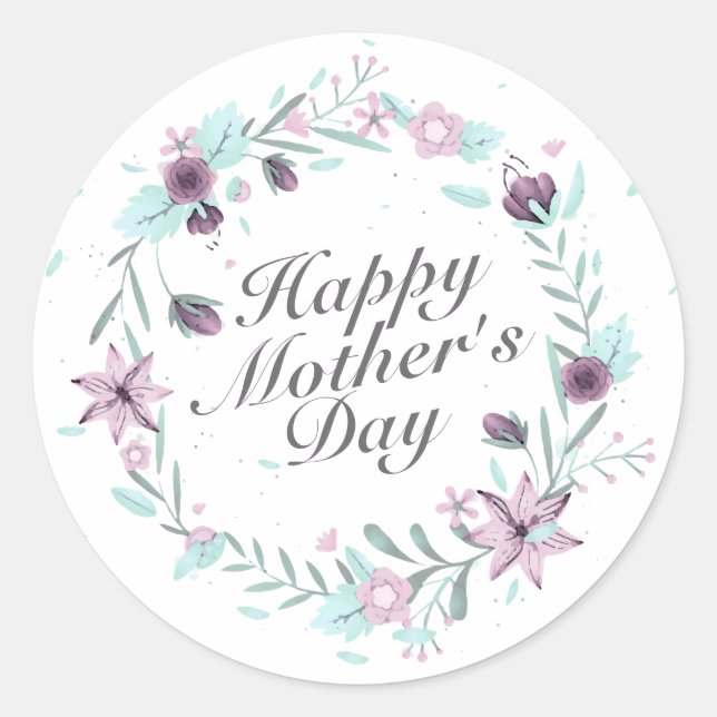 Élégant Happy Mère's Day Floral Wreath Sticker (Devant)