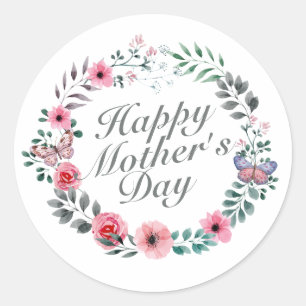 Élégant Happy Mère's Day Floral Wreath Sticker