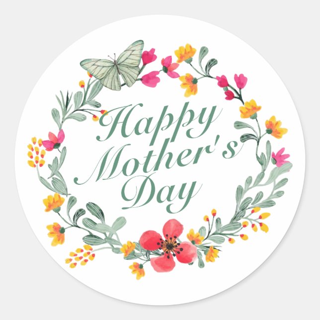 Élégant Happy Mère's Day Floral Wreath Sticker (Devant)