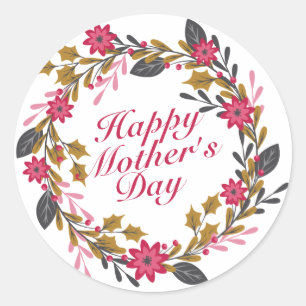 Élégant Happy Mère's Day Floral Wreath Sticker