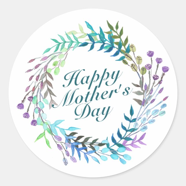 Élégant Happy Mère's Day Floral Wreath Sticker (Devant)