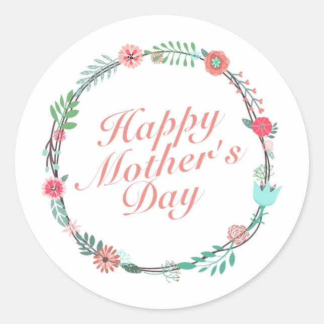 Élégant Happy Mère's Day Floral Wreath Sticker (Devant)