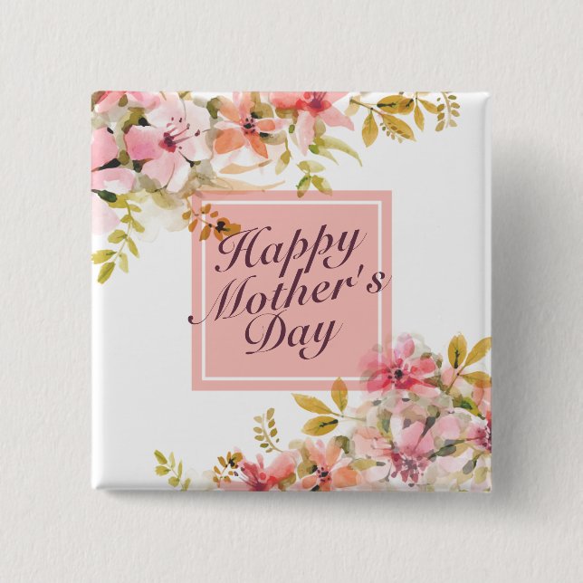 Elegant Happy Mother Day Floral Frame Button (Vorderseite)
