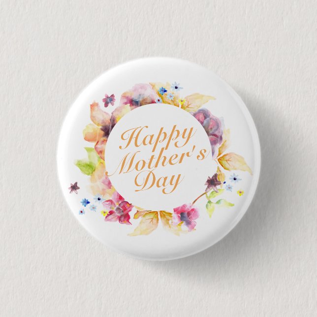 Elegant Happy Mother Day Floral Frame Button (Vorderseite)