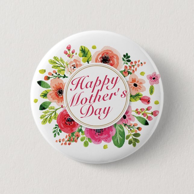Elegant Happy Mother Day Floral Frame Button (Vorderseite)