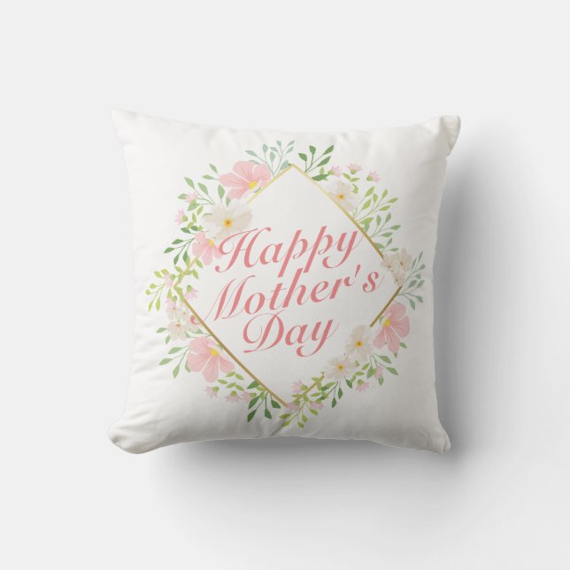 Elegant Happy Mother Day Floral Frame | Kissen (Vorderseite)