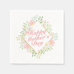 Elegant Happy Mother Day Floral Frame Napkin Serviette