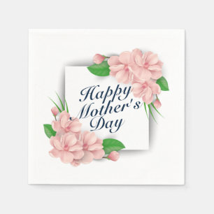 Elegant Happy Mother Day Floral Frame Napkin Serviette