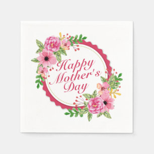 Elegant Happy Mother Day Floral Frame Napkin Serviette