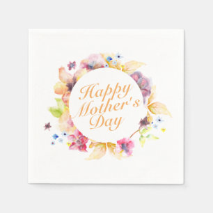 Elegant Happy Mother Day Floral Frame Napkin Serviette