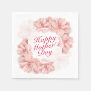Elegant Happy Mother Day Floral Frame Napkin Serviette