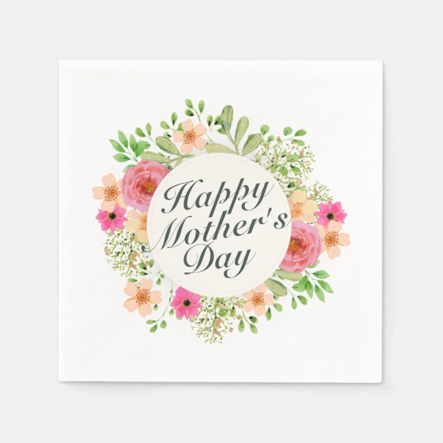 Elegant Happy Mother Day Floral Frame | Napkin Serviette (Vorderseite)
