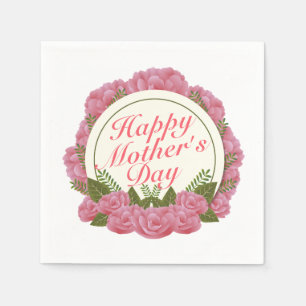 Elegant Happy Mother Day Floral Frame Napkin Serviette