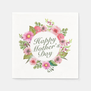 Elegant Happy Mother Day Floral Frame Napkin Serviette