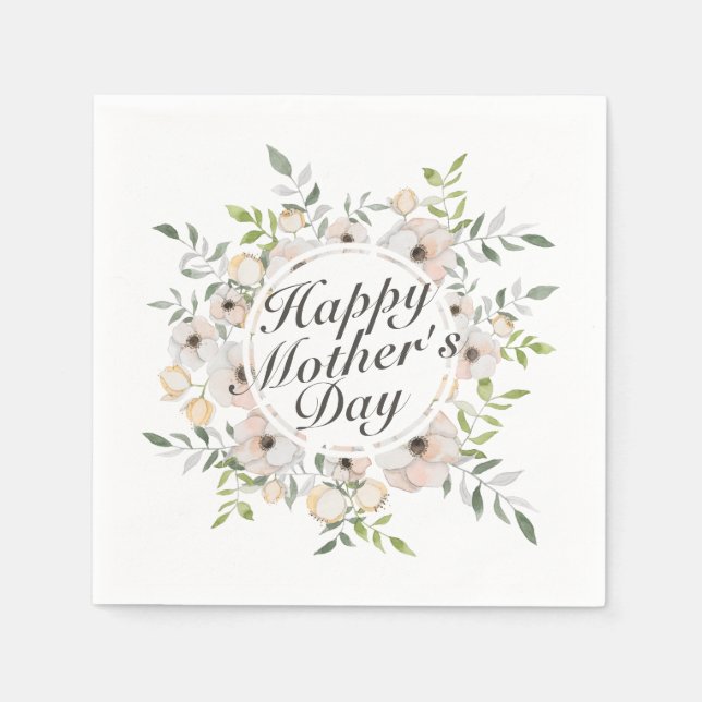 Elegant Happy Mother Day Floral Frame Napkin Serviette (Vorderseite)