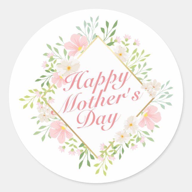 Elegant Happy Mother Day Floral Frame Sticker (Vorderseite)