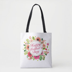 Elegant Happy Mother Day Floral Frame Tote Bag Tasche
