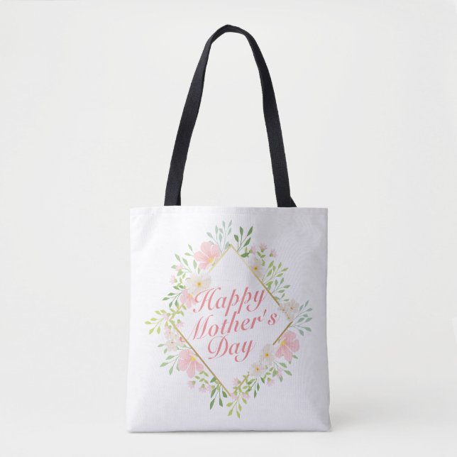 Elegant Happy Mother Day Floral Frame Tote Bag Tasche (Vorderseite)