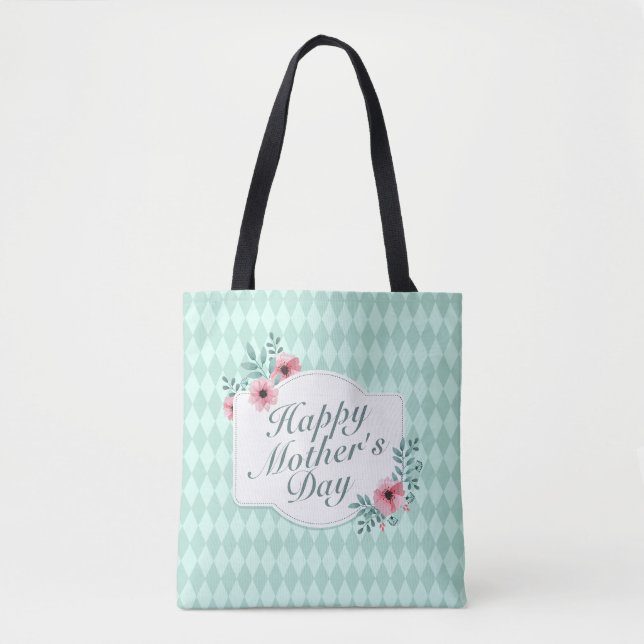 Elegant Happy Mother Day Floral Frame Tote Bag Tasche (Vorderseite)