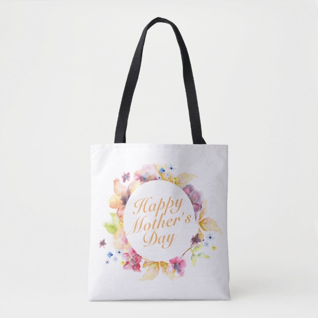 Elegant Happy Mother Day Floral Frame Tote Bag Tasche (Vorderseite)