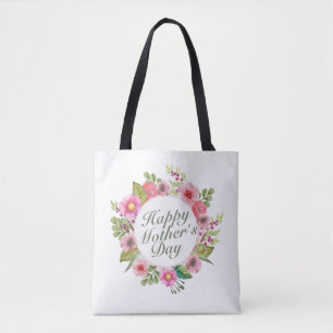 Elegant Happy Mother Day Floral Frame Tote Bag Tasche