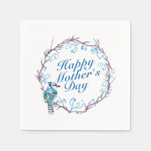 Elegant Happy Mother's Day Blue Wreath Napkin Serviette