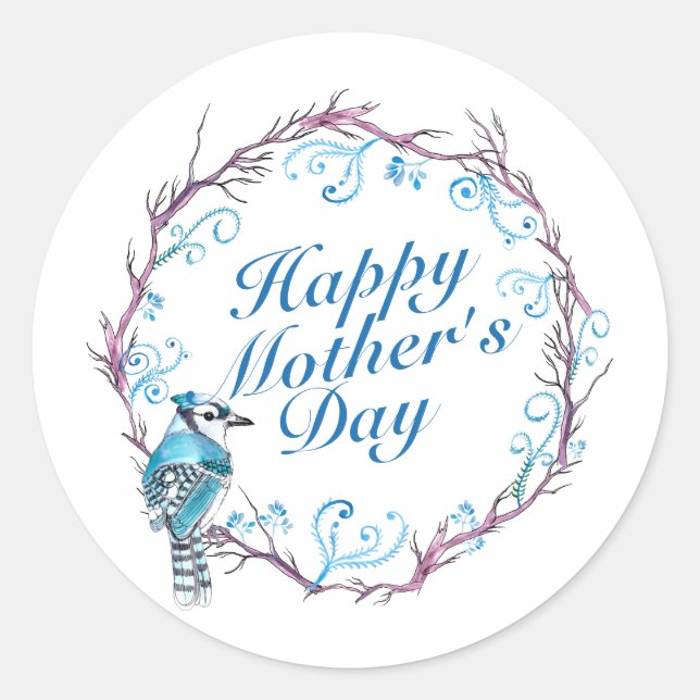 Elegant Happy Mother's Day Blue Wreath Sticker (Vorderseite)