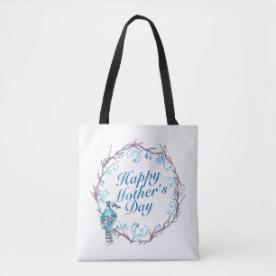 Elegant Happy Mother's Day Blue Wreath Tote Bag Tasche