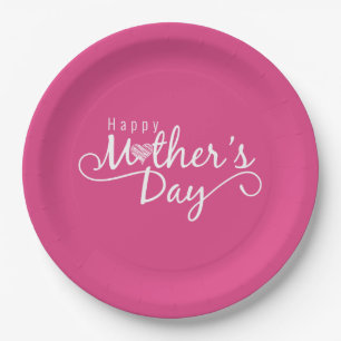 Elegant Happy Mother's Day Calligraphy Paper Plate Pappteller