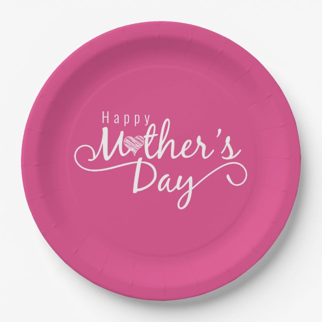 Elegant Happy Mother's Day Calligraphy Paper Plate Pappteller (Vorderseite)