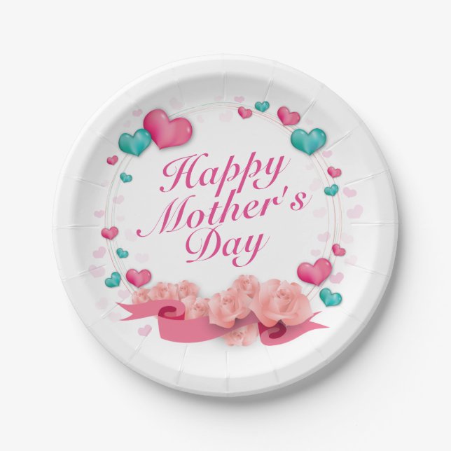 Elegant Happy Mother's Day Candy Heart Paper Plate Pappteller (Vorderseite)