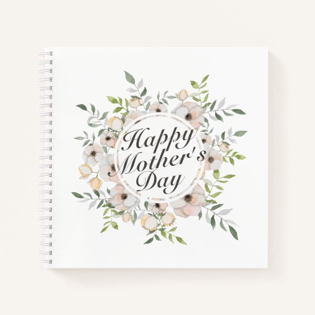 Elegant Happy Mother's Day Floral Frame Notebook Notizbuch (Vorderseite)