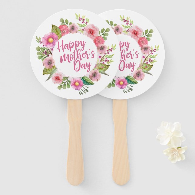 Elegant Happy Mother's Day Floral | Handfächer (Vorne und Hinten)