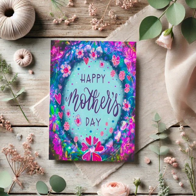 Elegant Happy Mother's Day Floral Hübsch Blue Karte (Von Creator hochgeladen)